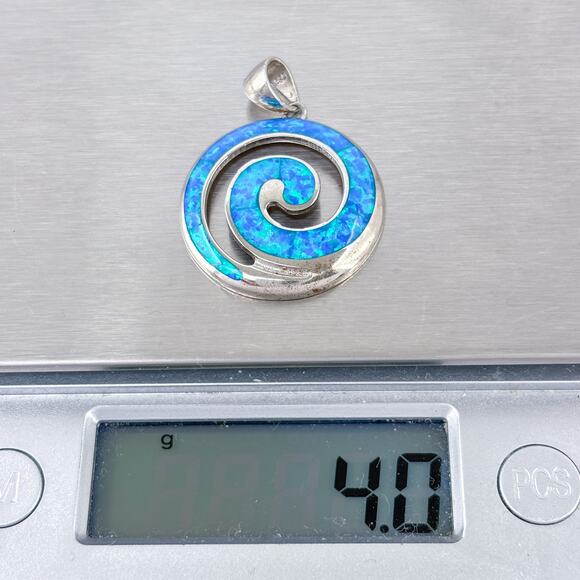Blue Opal Spiral Pendant | Sterling Silver 925 - Picture 8 of 9